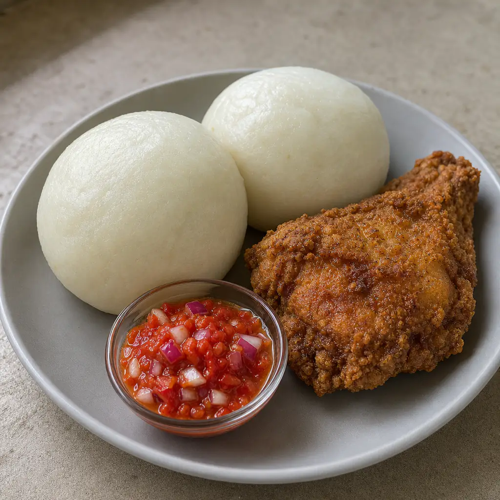 Banku with pepper sauce and fried chicken